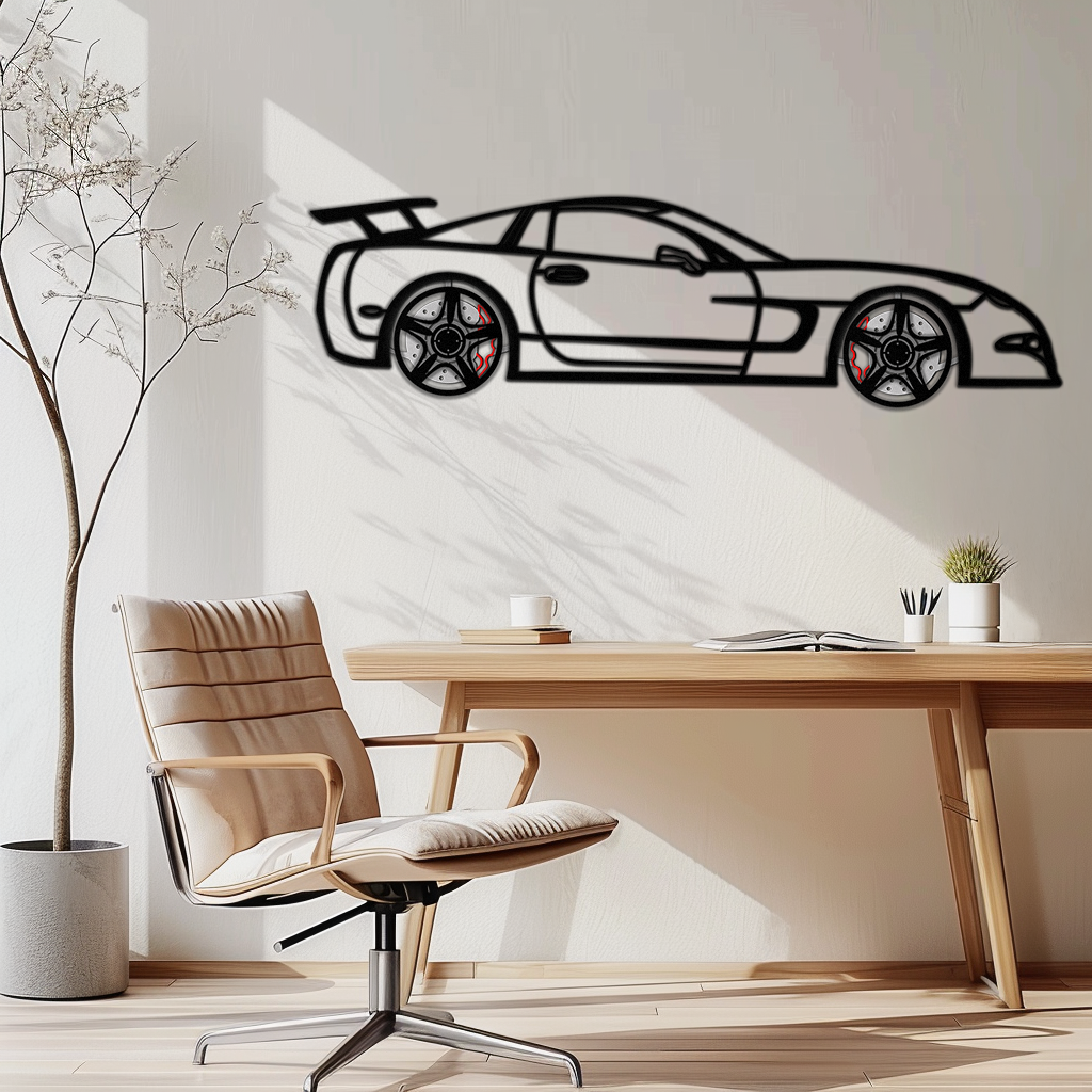 Chevrolet Corvette C5 Metal Wall Art – Rotating Wheels Sports Car Silhouette Wall Decor Gift-KAFMEKA092