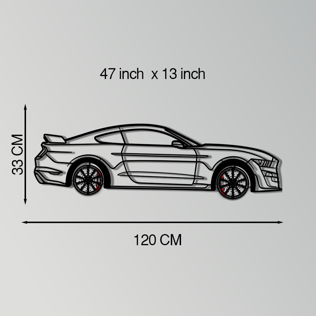 Ford Mustang Shelby GT500 Metal Car Wall Art with Rotating Wheels - Modern Muscle Silhouette Decor - Interactive Automotive Wall Art - KAFMEKA140