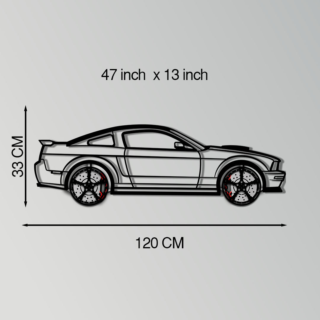 Ford Mustang GTR (2008) Metal Car Wall Art with Rotating Wheels - Modern Muscle Silhouette Decor - Interactive Automotive Wall Art - KAFMEKA139