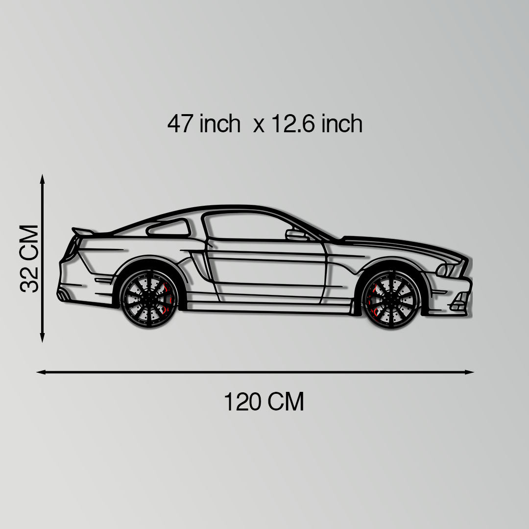 2013 Ford Mustang GT Metal Car Wall Art with Rotating Wheels - S197 Modern Muscle Silhouette - Interactive Automotive Wall Decor- KAFMEKA141
