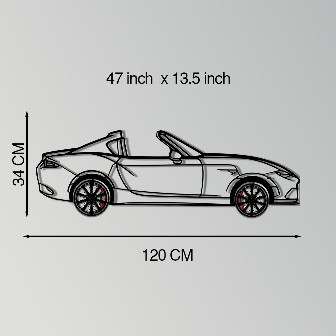 Mazda MX-5 RF Metal Car Wall Art with Rotating Wheels - JDM Roadster Silhouette - Interactive Automotive Wall Decor - KAFMEKA146