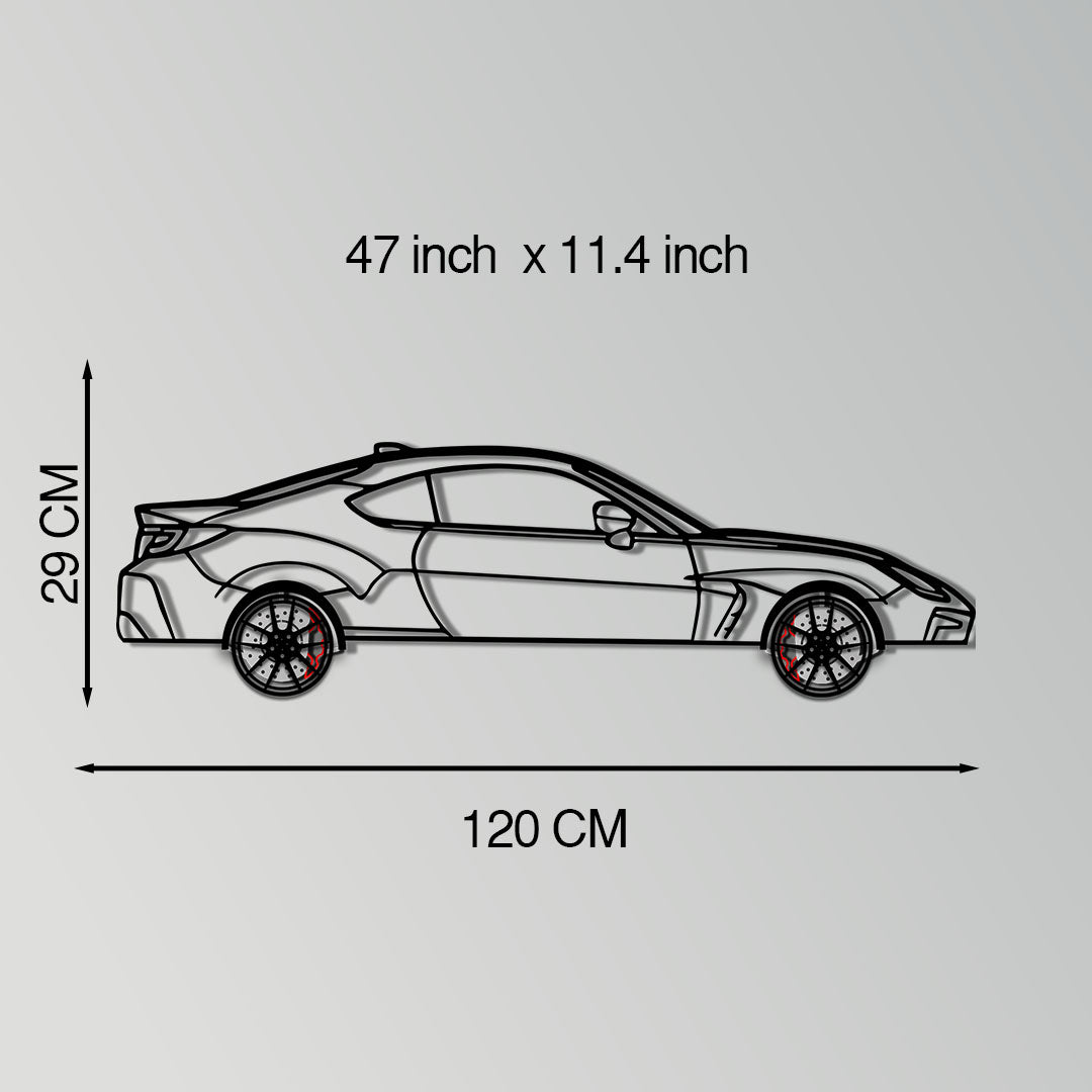 Toyota GR86 Metal Car Wall Art with Rotating Wheels - Modern JDM Sports Coupe Silhouette - Interactive Automotive Wall Decor - KAFMEKA157