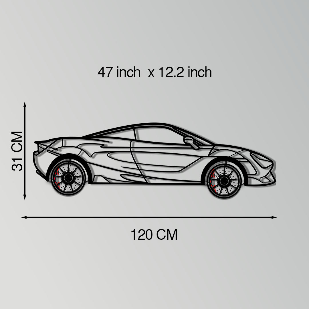 McLaren 720S Metal Car Wall Art with Rotating Wheels - British Supercar Silhouette - Interactive Automotive Wall Decor - KAFMEKA149