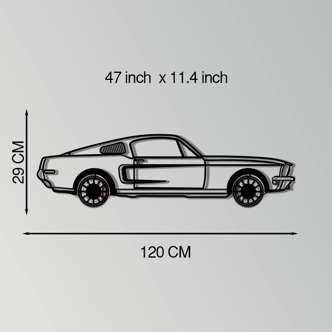 Ford Mustang GT Metal Car Wall Art with Rotating Wheels - Classic American Muscle Silhouette - Interactive Automotive Wall Decor - KAFMEKA137