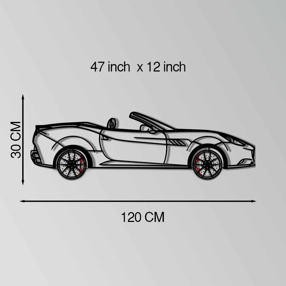 Ferrari California Metal Car Wall Art with Rotating Wheels - Italian V8 Grand Tourer Silhouette - Interactive Automotive Wall Decor - KAFMEKA130