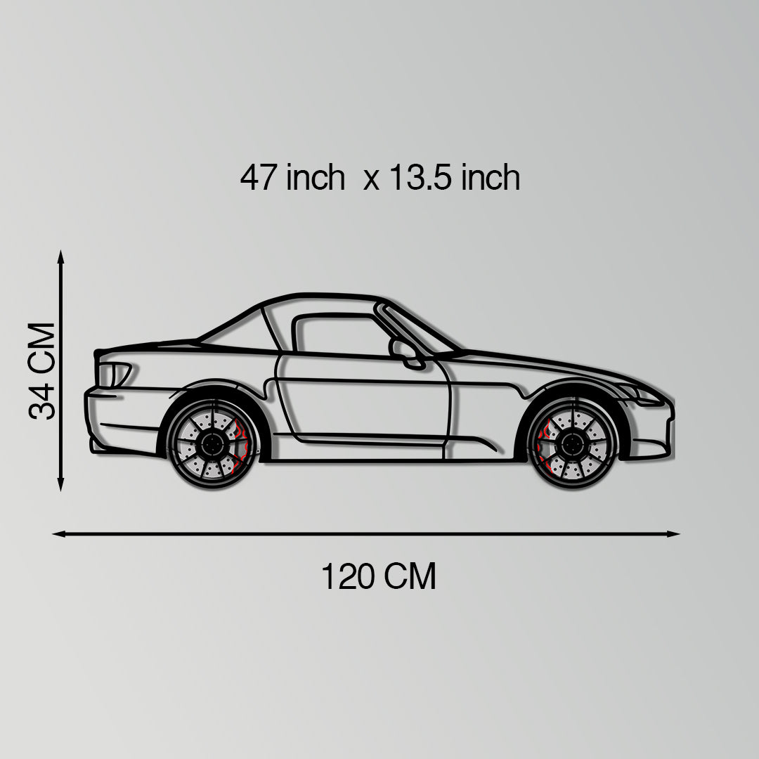 Honda S2000 Metal Car Wall Art with Rotating Wheels - JDM Roadster Silhouette - Interactive Automotive Wall Decor - KAFMEKA143