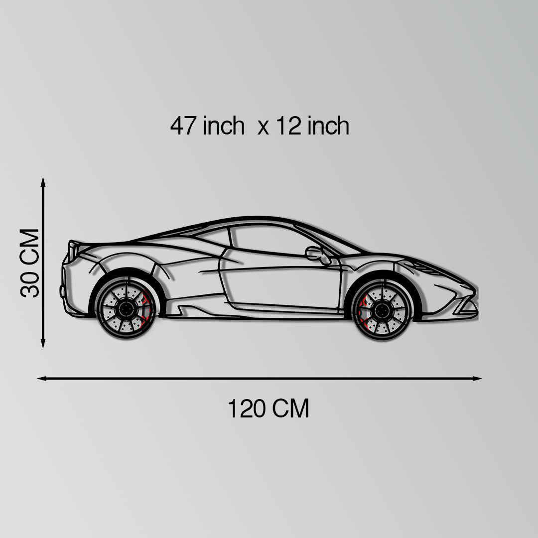 Ferrari 458 Speciale Metal Car Wall Art with Rotating Wheels - Track-Focused V8 Silhouette - Interactive Automotive Wall Decor - KAFMEKA125