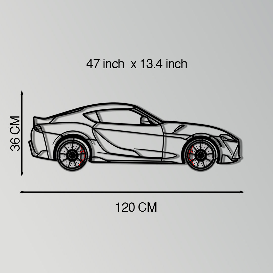 Toyota GR Supra (A90) Metal Car Wall Art with Rotating Wheels - Modern JDM Legend Silhouette - Interactive Automotive Wall Decor - KAFMEKA156