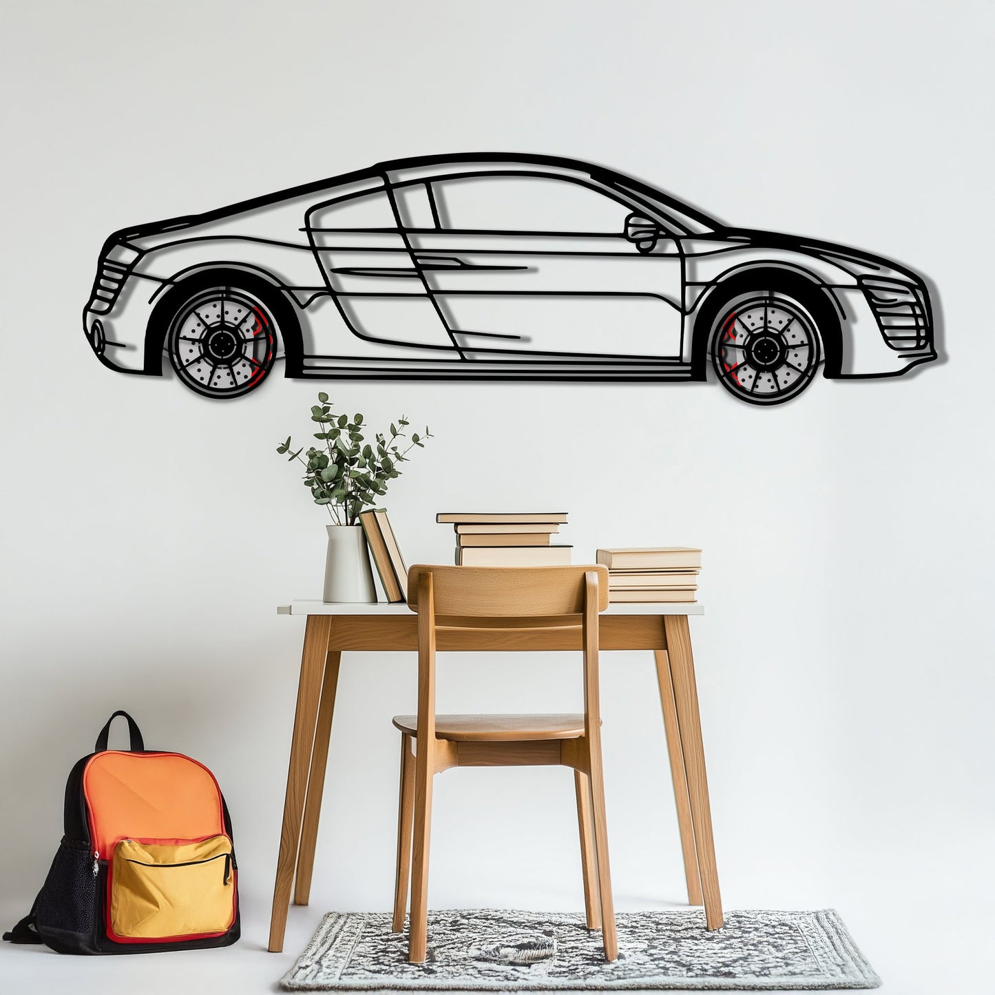 Audi R8 Metal Car Wall Art with Rotating Wheels - Exotic Supercar Silhouette Decor - Interactive Automotive Wall Art KAFMEKA096