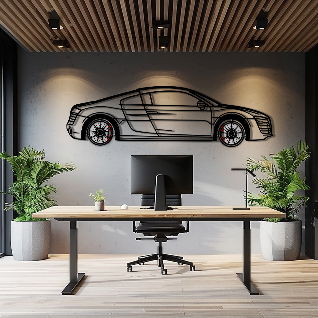 Audi R8 Metal Car Wall Art with Rotating Wheels - Exotic Supercar Silhouette Decor - Interactive Automotive Wall Art KAFMEKA096