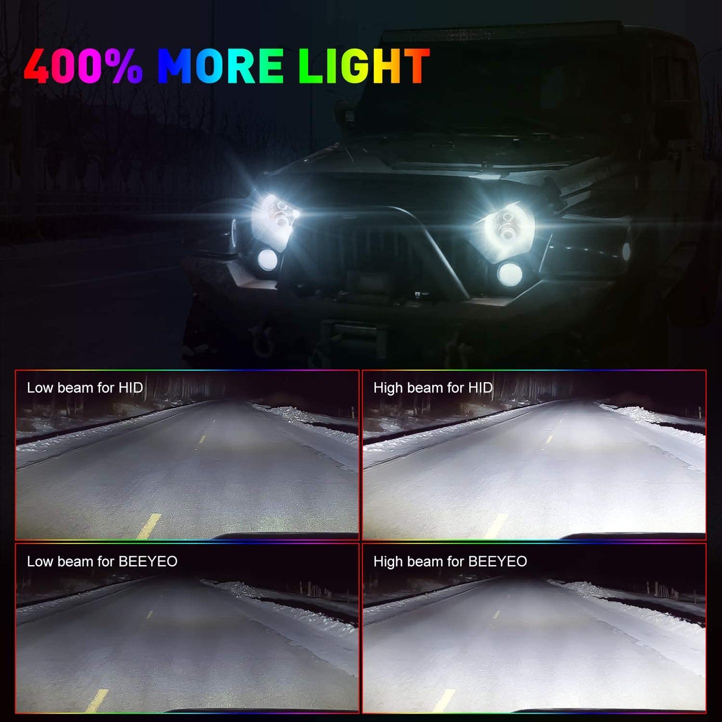 RGB Halo LED Headlights & Fog Lights Kit for 1997-2018 Jeep Wrangler TJ JK JKU – 7" Bluetooth App Color Control DRL Hi/Lo Beam