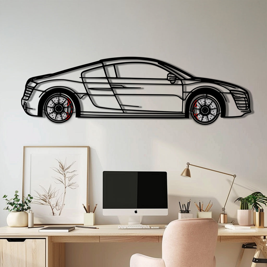 Audi R8 Metal Car Wall Art with Rotating Wheels - Exotic Supercar Silhouette Decor - Interactive Automotive Wall Art KAFMEKA096