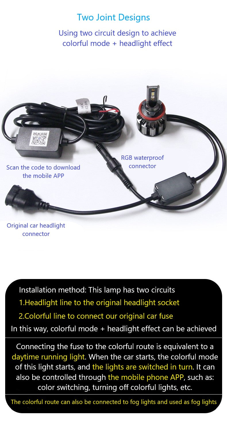 App-Controlled RGB LED Car Headlight Bulbs | H1 H3 H4 H7 H11 9005 9006 9012 | Fog Lamp, DRL & High Beam Lights