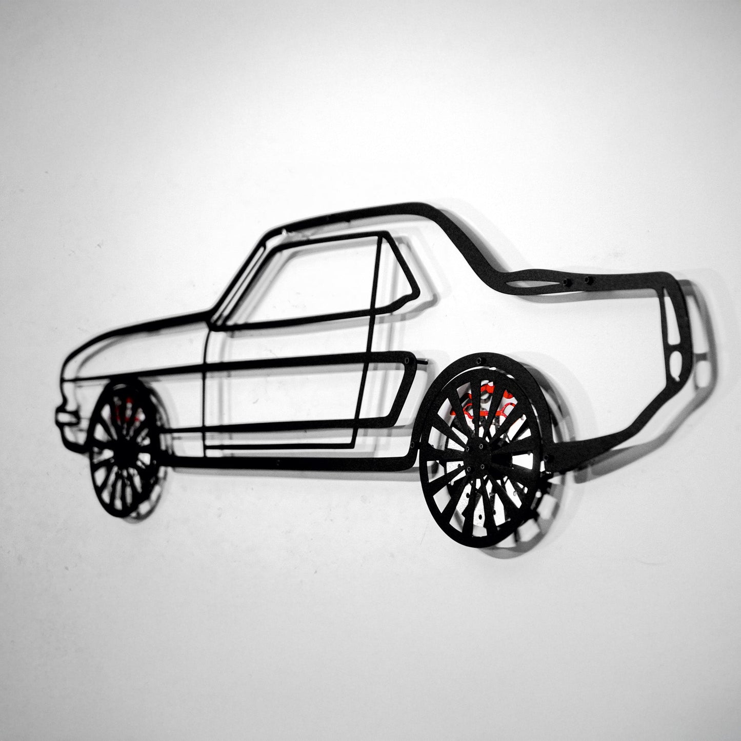 1964 Ford Mustang Wall Art – Classic Steel Silhouette with Spinning Wheels-KAFMEKA025