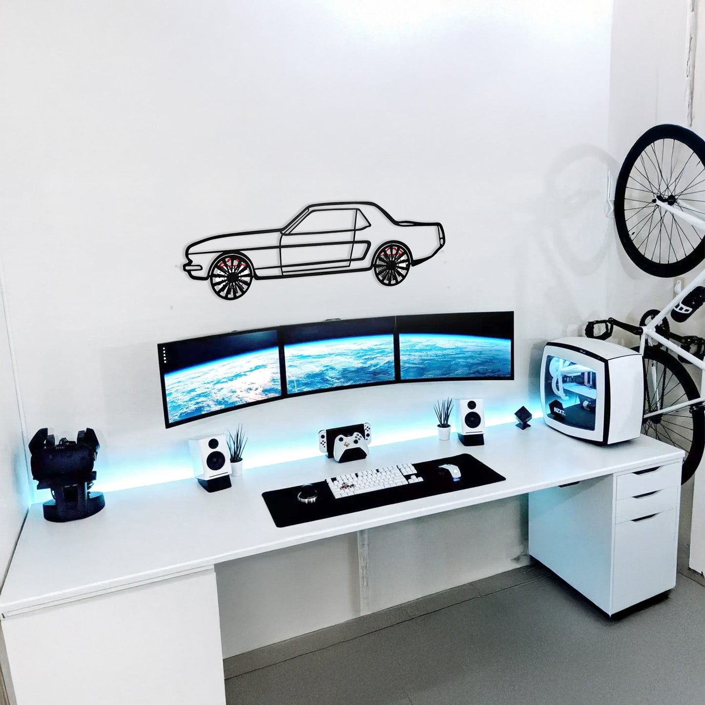 1964 Ford Mustang Wall Art – Classic Steel Silhouette with Spinning Wheels-KAFMEKA025