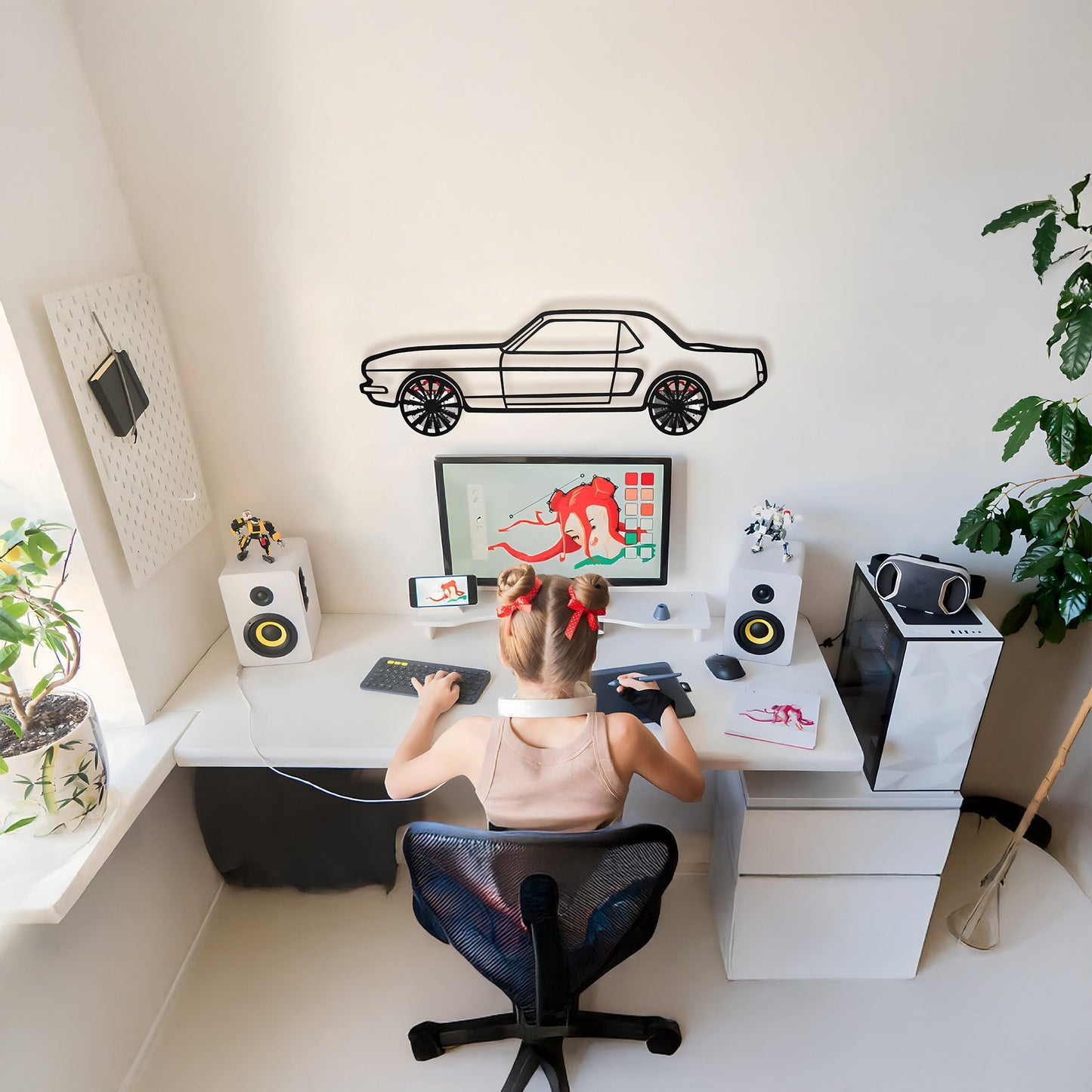 1964 Ford Mustang Wall Art – Classic Steel Silhouette with Spinning Wheels-KAFMEKA025