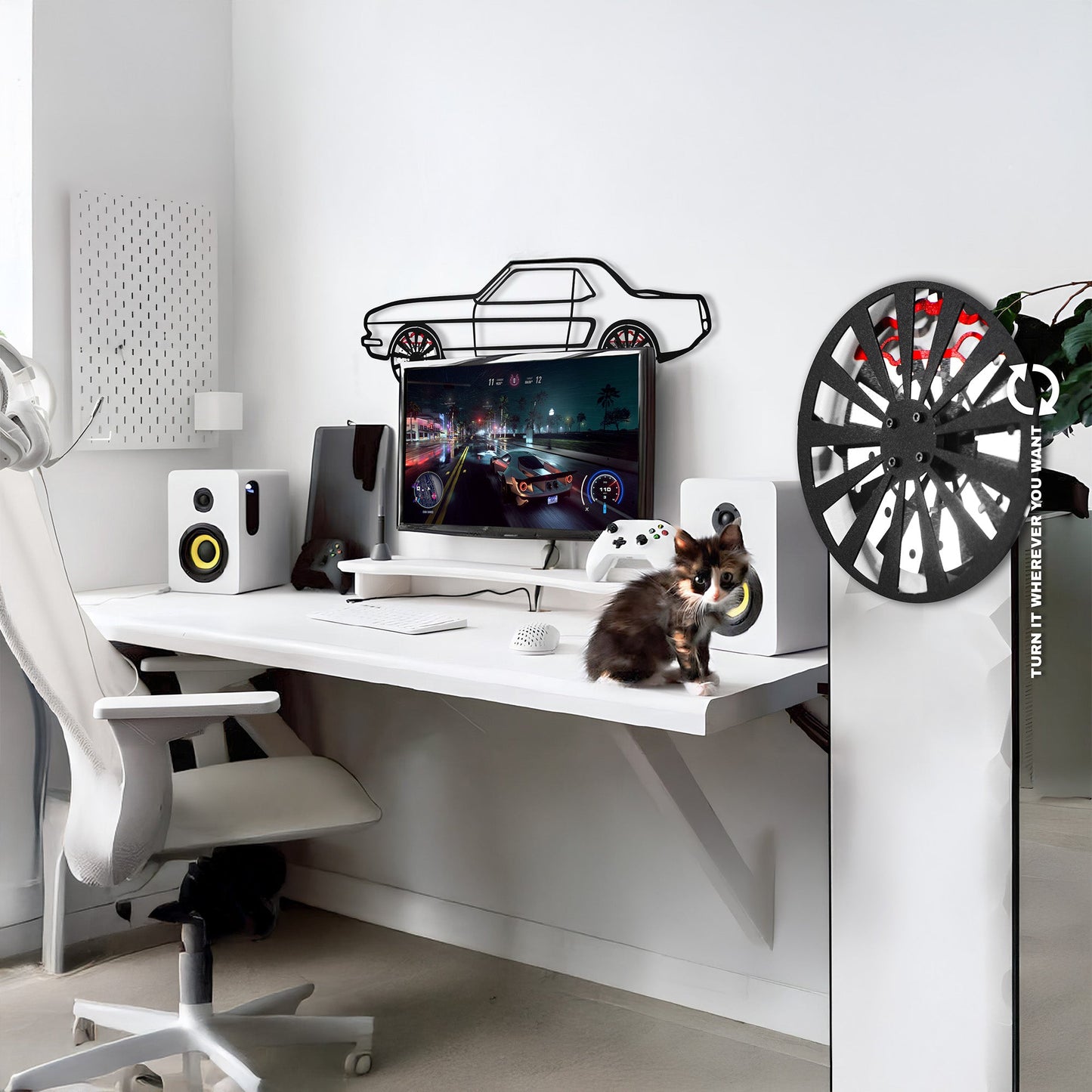 1964 Ford Mustang Wall Art – Classic Steel Silhouette with Spinning Wheels-KAFMEKA025