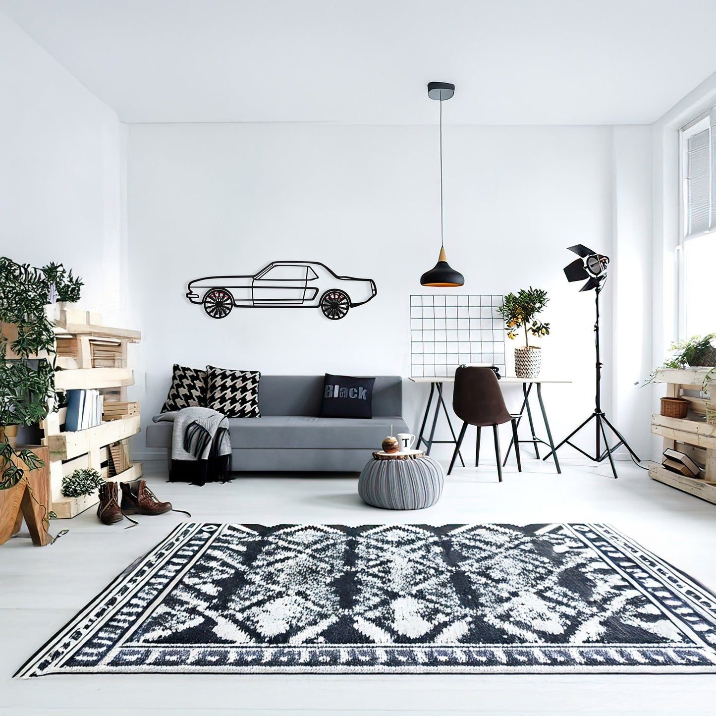 1964 Ford Mustang Wall Art – Classic Steel Silhouette with Spinning Wheels-KAFMEKA025