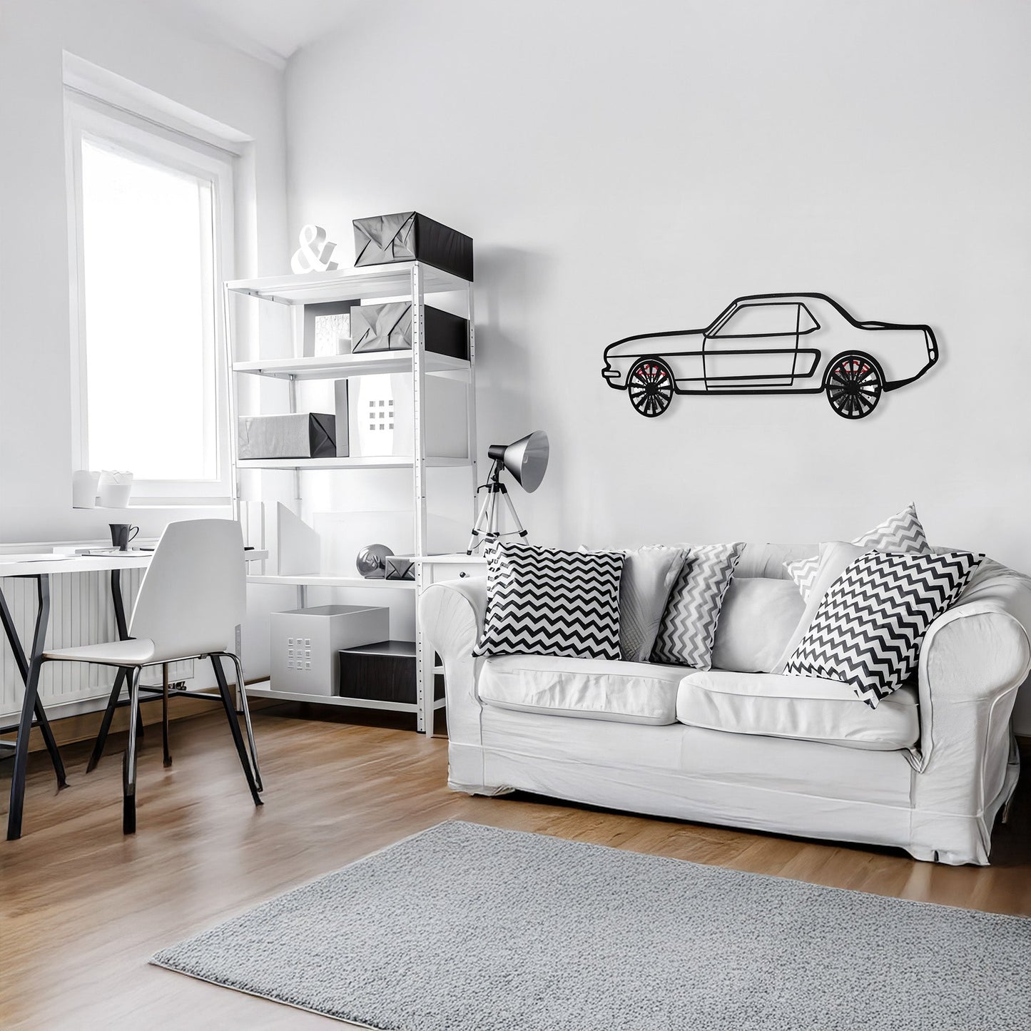 1964 Ford Mustang Wall Art – Classic Steel Silhouette with Spinning Wheels-KAFMEKA025