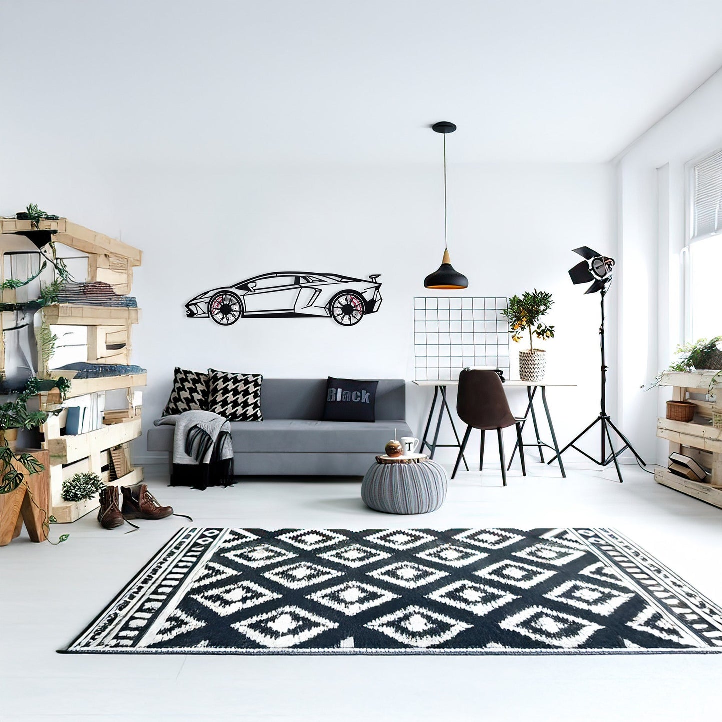 Lamborghini Wall Art – Exotic Supercar Steel Silhouette with Spinning Wheels-KAFMEKA030