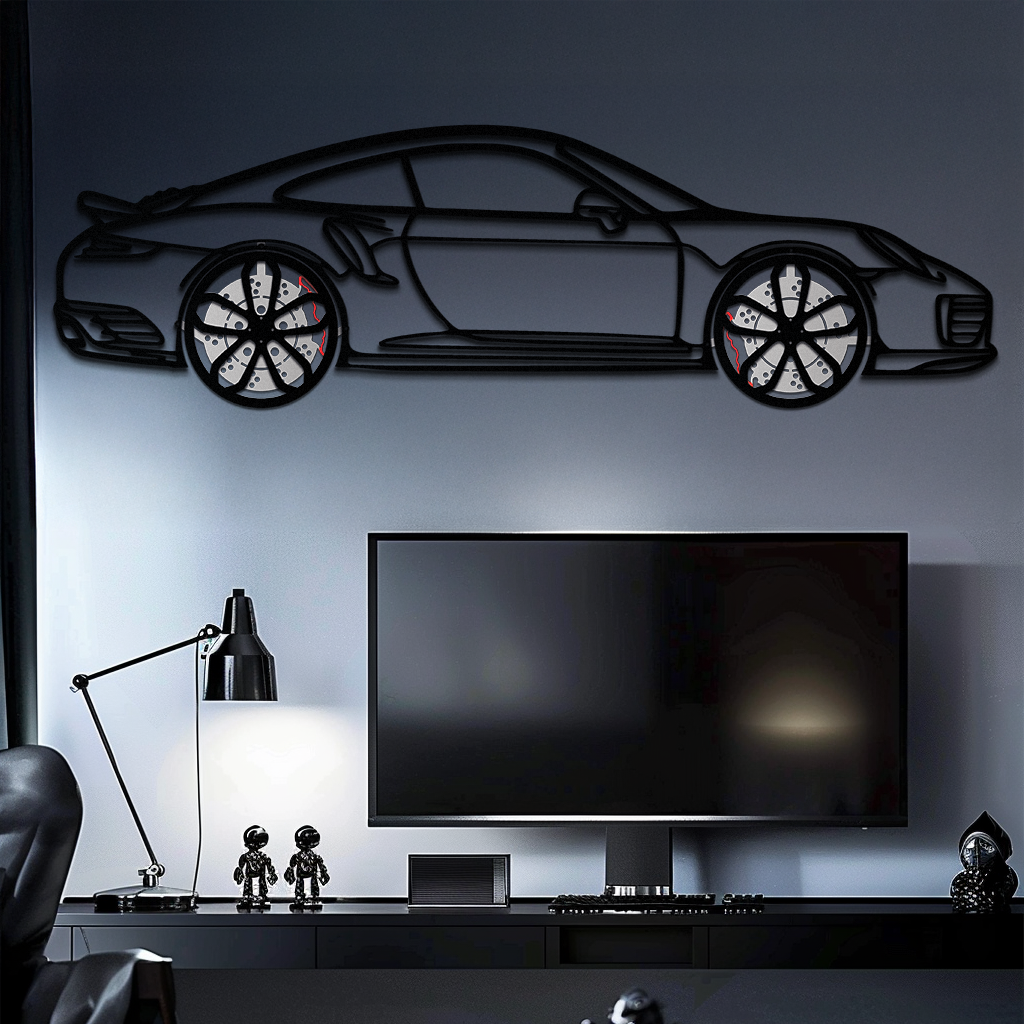 Porsche 911 Turbo S Silhouette Metal Wall Art – Rotating Wheel Automotive Decor Gift 🏎️🔥,KAFMEKA056