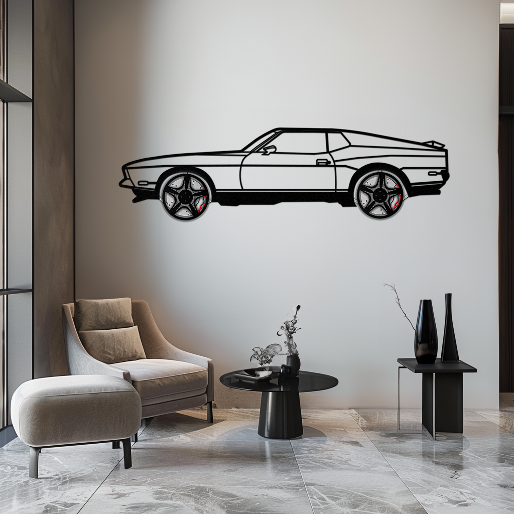Ford Mustang 1971 Metal Car Wall Art – Rotating Wheels Classic Muscle Car Decor, Garage & Office Gift-KAFMEKA086
