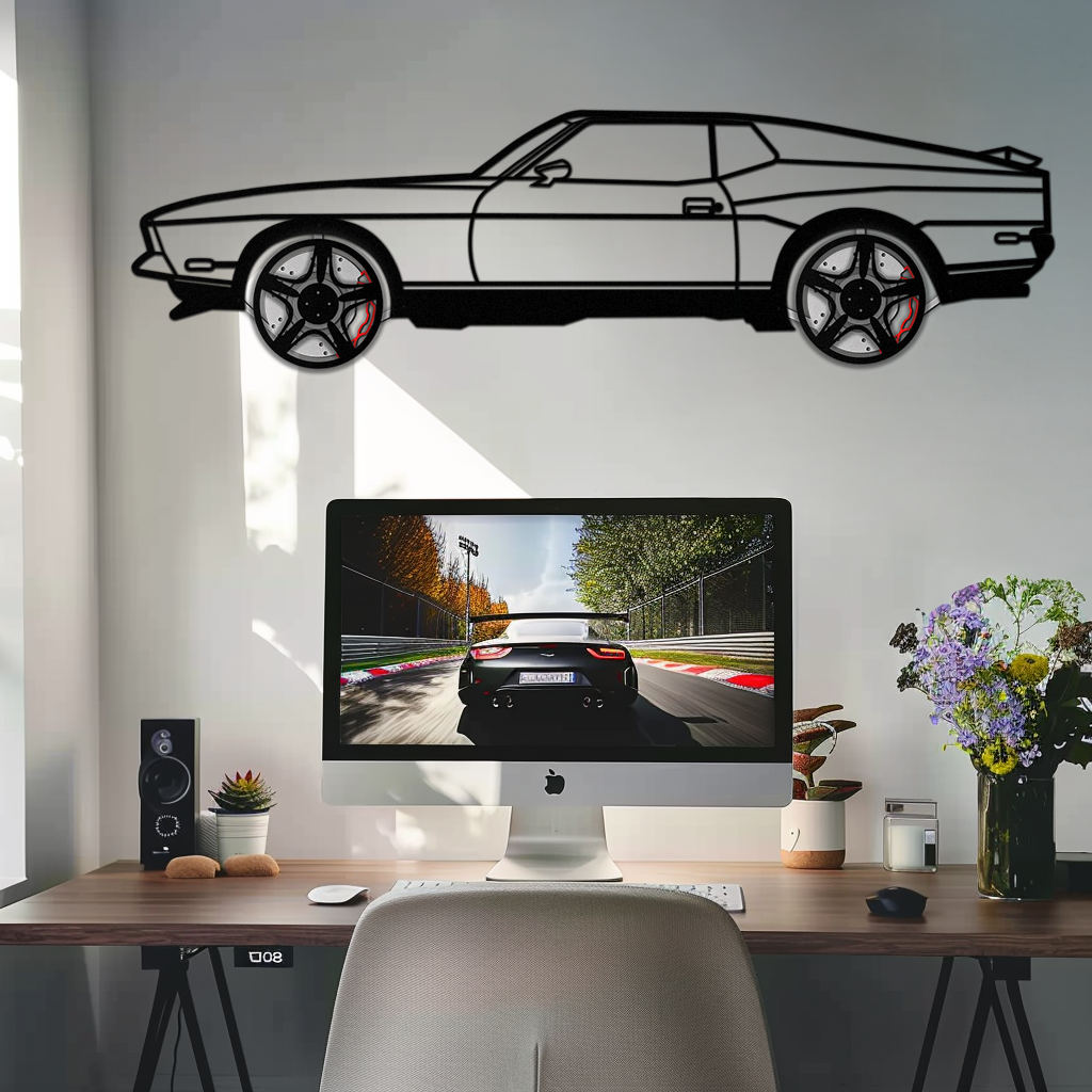 Ford Mustang 1971 Metal Car Wall Art – Rotating Wheels Classic Muscle Car Decor, Garage & Office Gift-KAFMEKA086