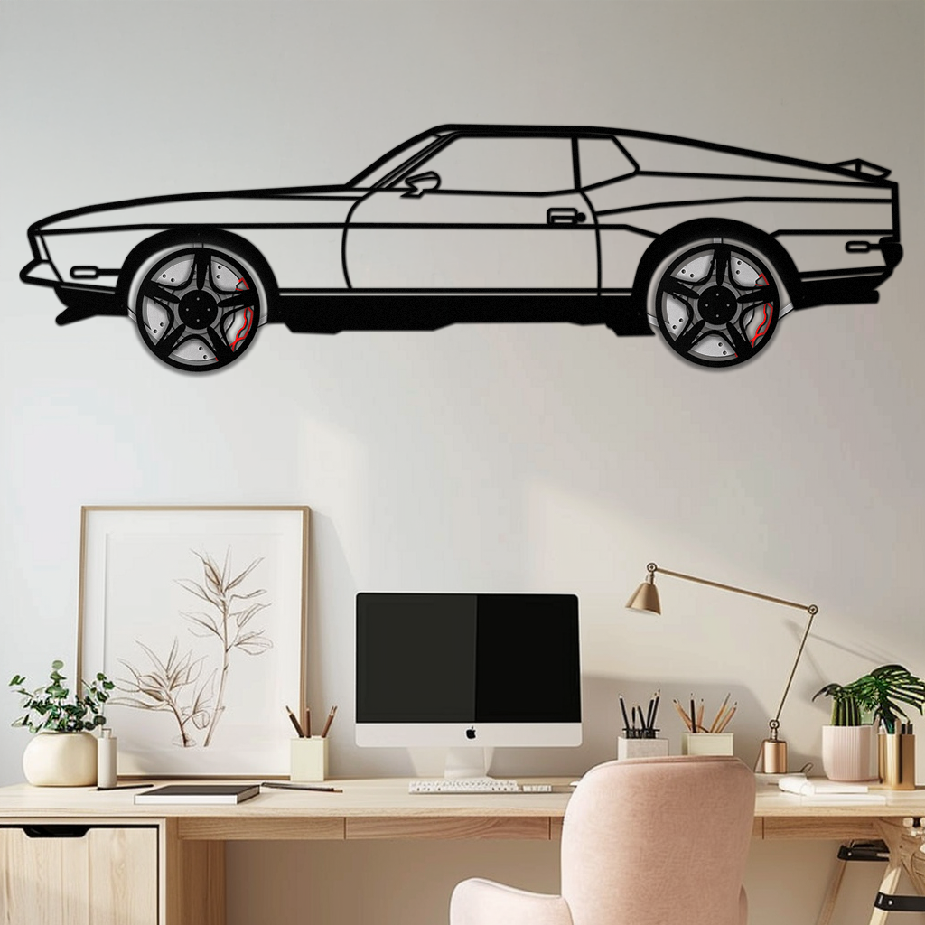 Ford Mustang 1971 Metal Car Wall Art – Rotating Wheels Classic Muscle Car Decor, Garage & Office Gift-KAFMEKA086