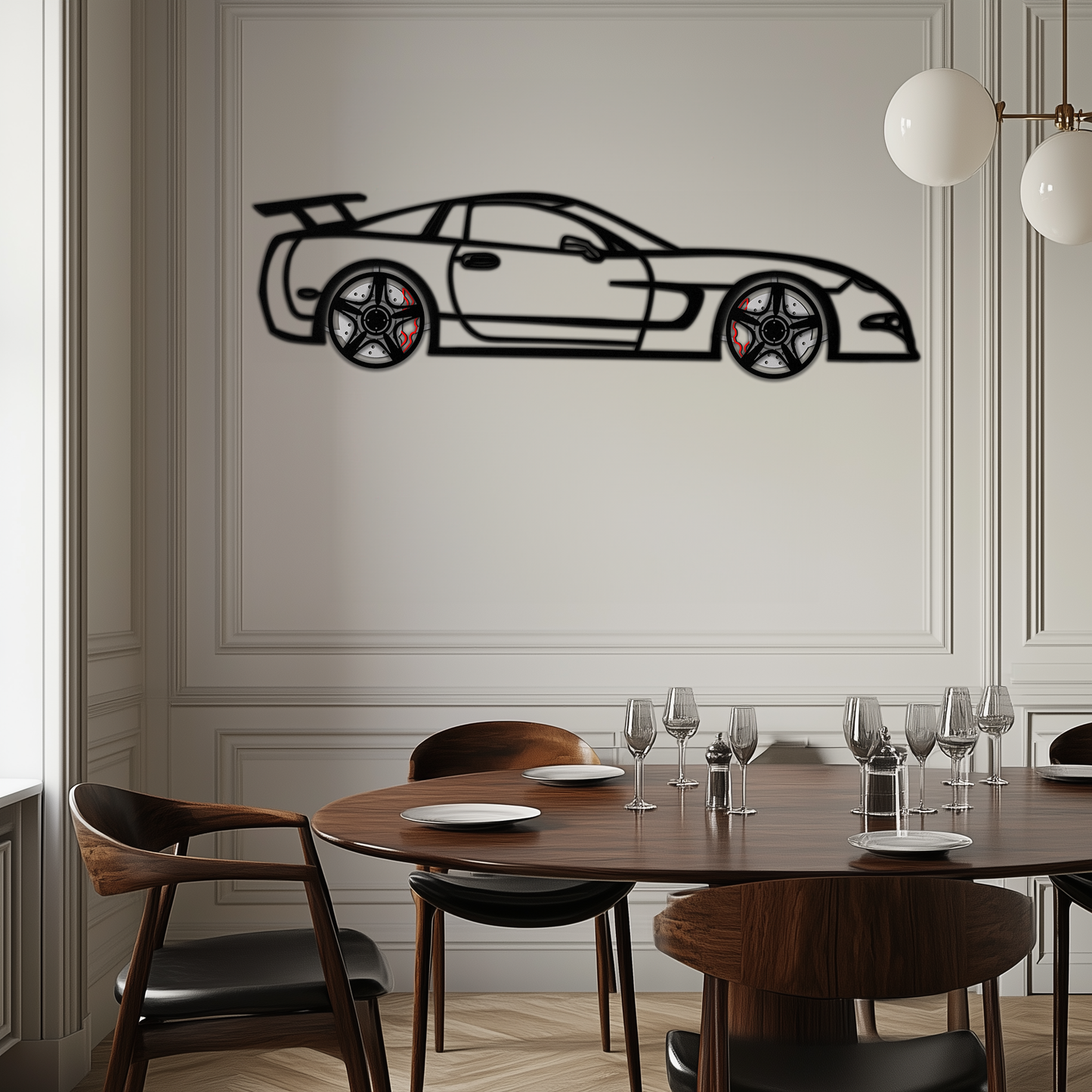Chevrolet Corvette C5 Metal Wall Art – Rotating Wheels Sports Car Silhouette Wall Decor Gift-KAFMEKA092