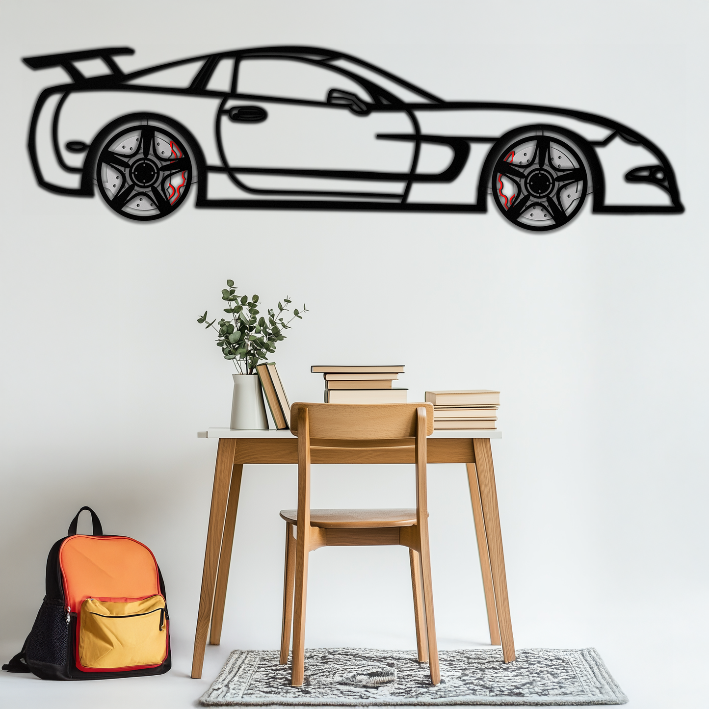Chevrolet Corvette C5 Metal Wall Art – Rotating Wheels Sports Car Silhouette Wall Decor Gift-KAFMEKA092