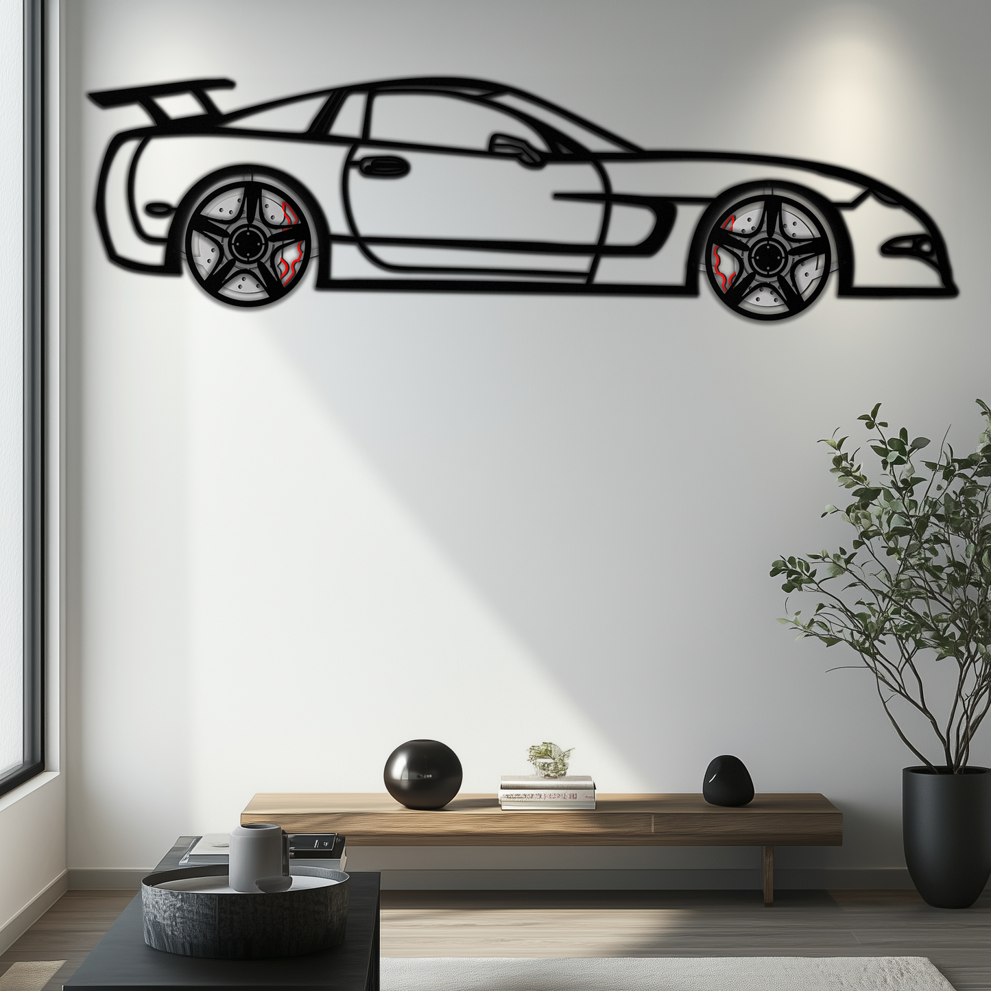 Chevrolet Corvette C5 Metal Wall Art – Rotating Wheels Sports Car Silhouette Wall Decor Gift-KAFMEKA092