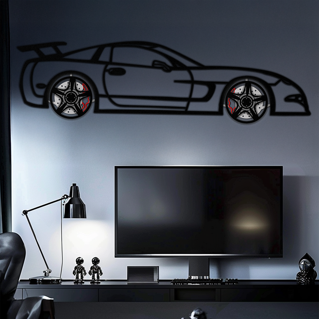 Chevrolet Corvette C5 Metal Wall Art – Rotating Wheels Sports Car Silhouette Wall Decor Gift-KAFMEKA092