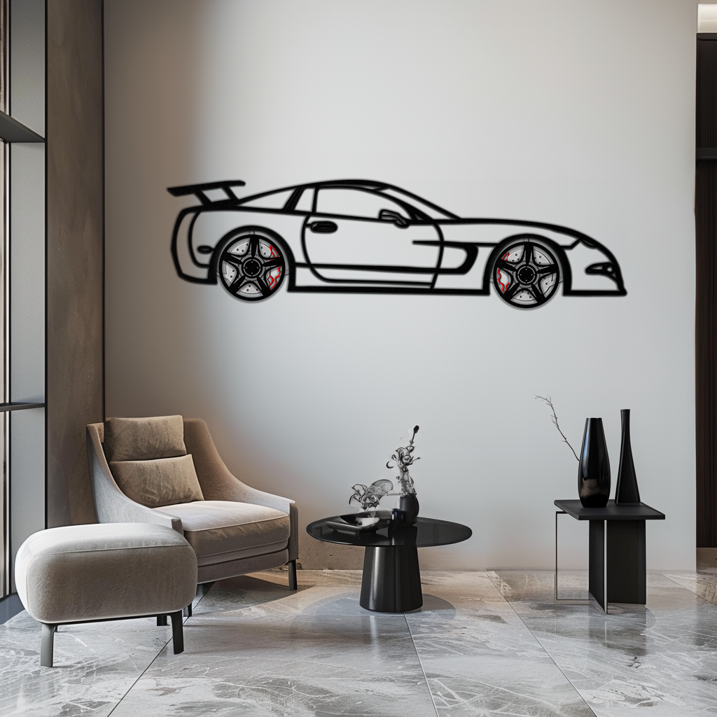 Chevrolet Corvette C5 Metal Wall Art – Rotating Wheels Sports Car Silhouette Wall Decor Gift-KAFMEKA092