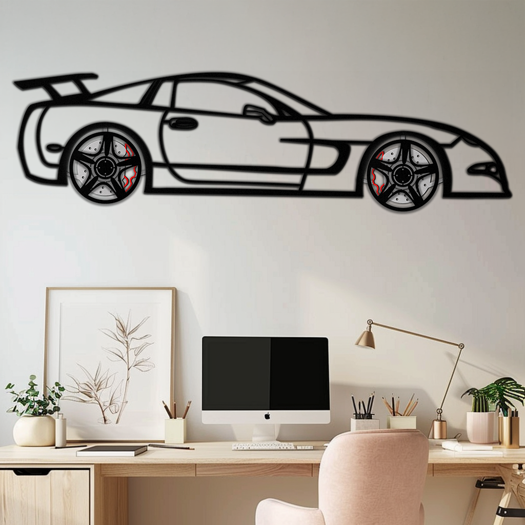 Chevrolet Corvette C5 Metal Wall Art – Rotating Wheels Sports Car Silhouette Wall Decor Gift-KAFMEKA092