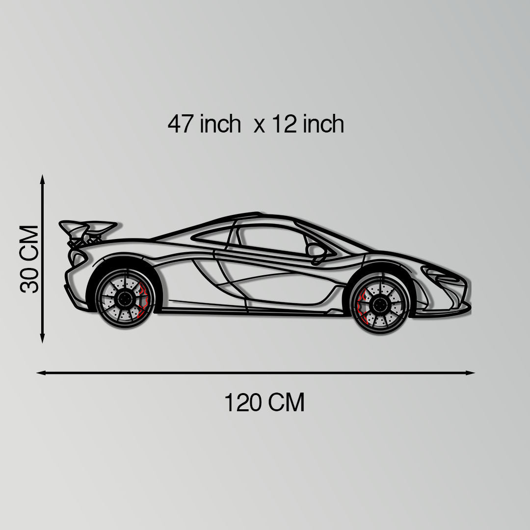 McLaren P1 Metal Car Wall Art with Rotating Wheels - Ultimate Hybrid Hypercar Silhouette - Interactive Automotive Wall Decor - KAFMEKA150