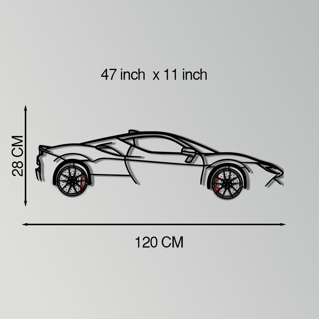 Ferrari SF90 Stradale Metal Car Wall Art with Rotating Wheels - Hybrid Hypercar Silhouette - Interactive Automotive Wall Decor - KAFMEKA135
