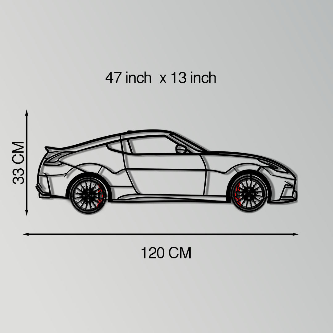 Nissan 350Z Metal Car Wall Art with Rotating Wheels - JDM Fairlady Z33 Silhouette - Interactive Automotive Wall Decor - KAFMEKA153
