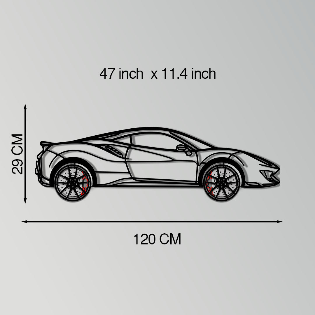 Ferrari 488 Pista Metal Car Wall Art with Rotating Wheels - Track-Focused Italian V8 Silhouette - Interactive Automotive Wall Decor - KAFMEKA128