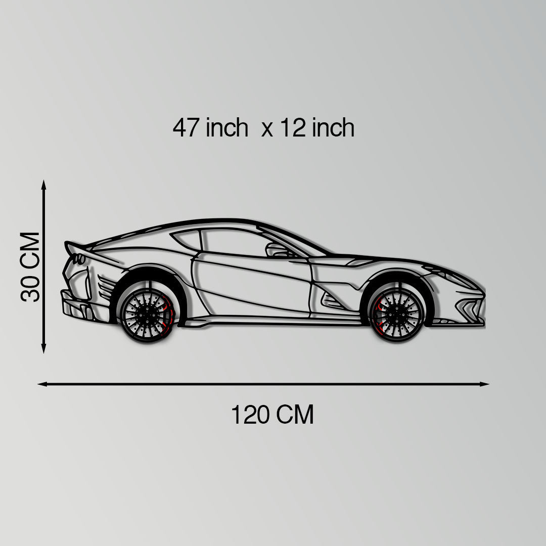 Ferrari 812 Superfast / F12 Metal Car Wall Art with Rotating Wheels - V12 Grand Tourer Silhouette - Interactive Automotive Wall Decor - KAFMEKA127