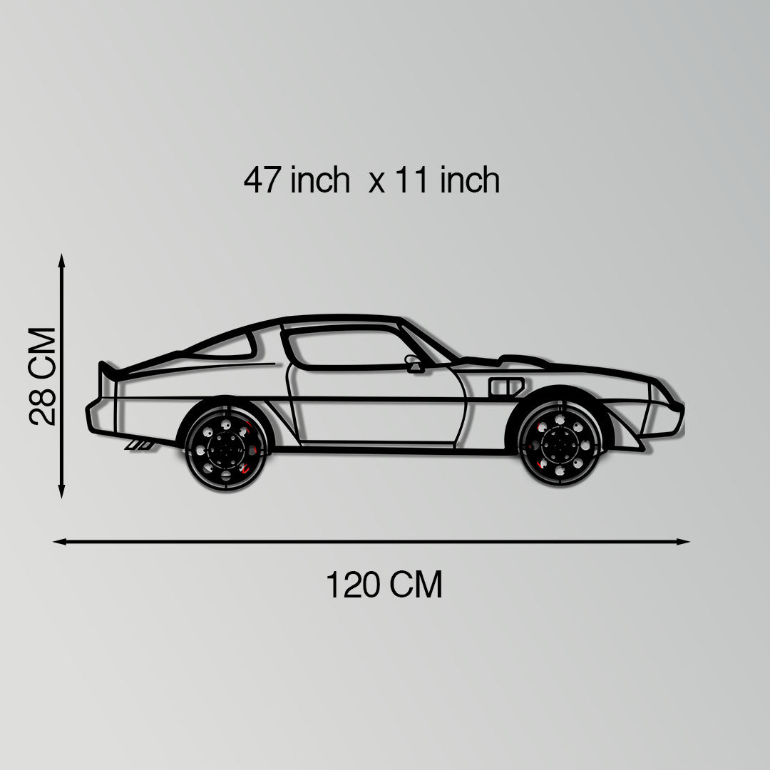 Pontiac Trans Am Metal Car Wall Art with Rotating Wheels - Classic American Muscle Silhouette - Interactive Firebird Wall Decor - KAFMEKA154