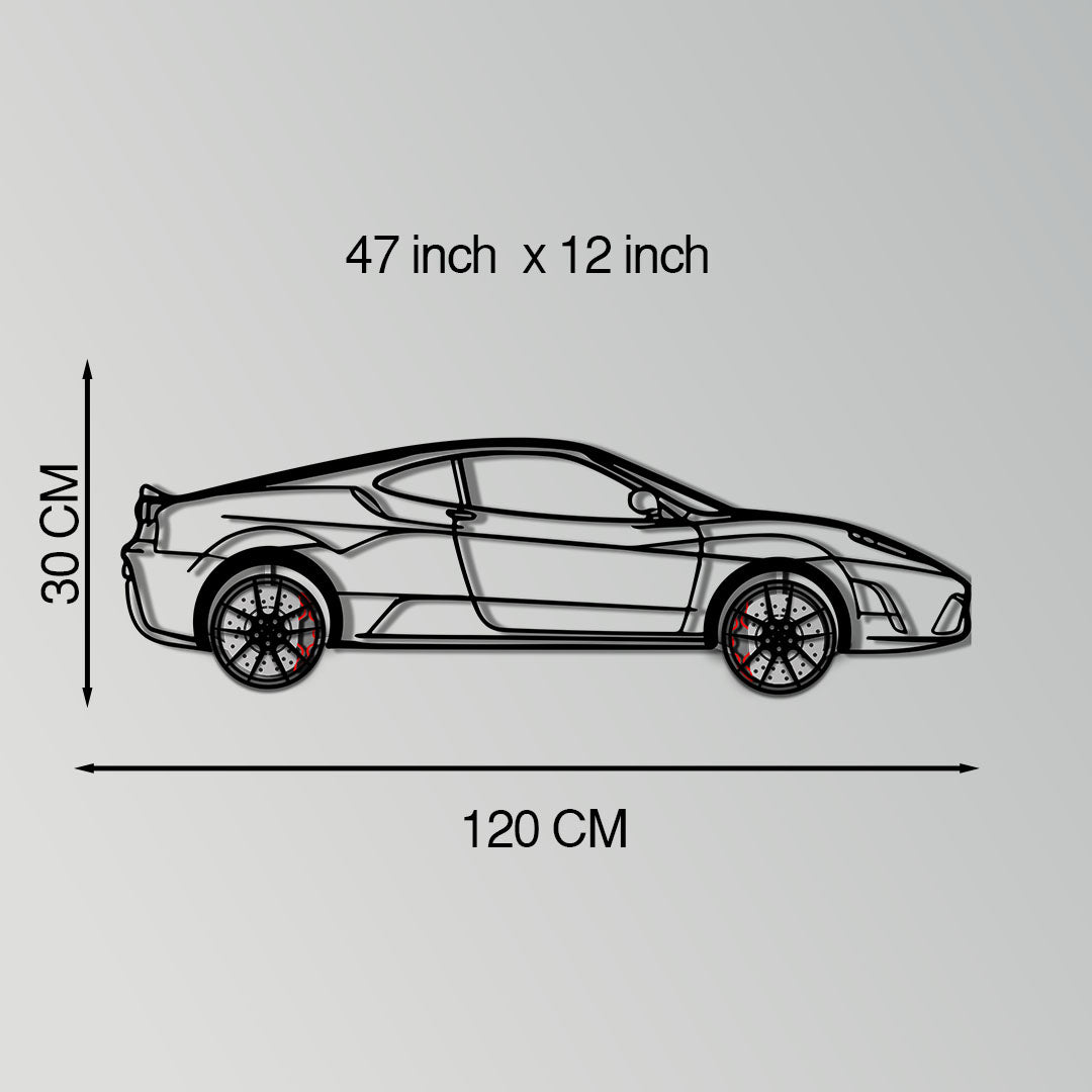 Ferrari F430 Scuderia Metal Car Wall Art with Rotating Wheels - Track-Focused V8 Silhouette - Interactive Automotive Wall Art - KAFMEKA133