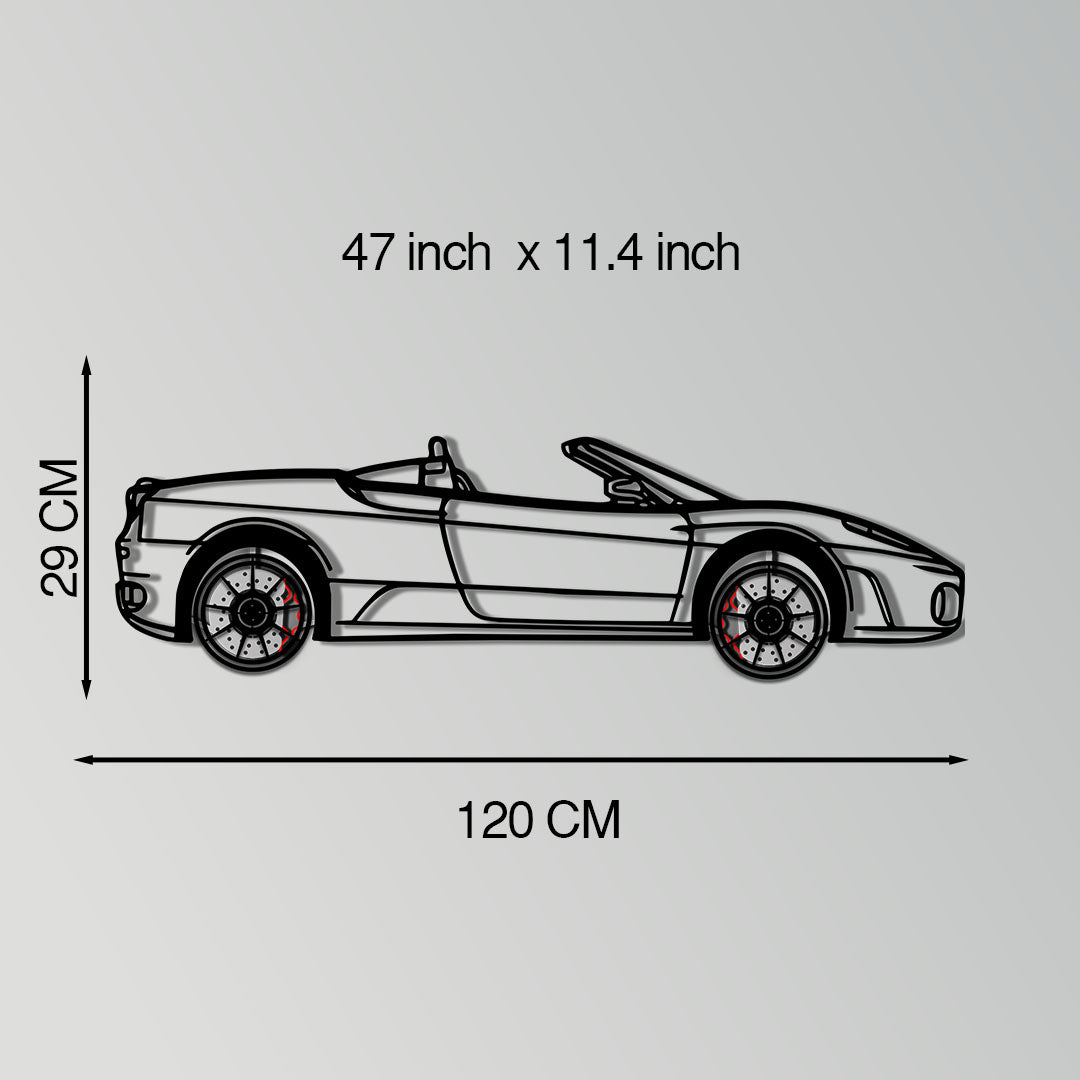 Ferrari F430 Spider Metal Car Wall Art with Rotating Wheels - Italian Convertible Supercar Silhouette - Interactive Automotive Wall Decor - KAFMEKA134