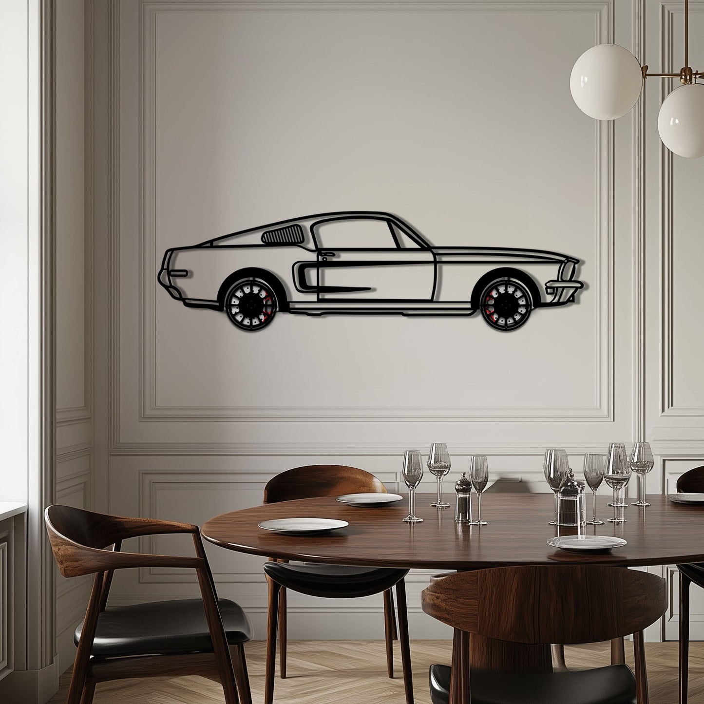 Ford Mustang GT Metal Car Wall Art with Rotating Wheels - Classic American Muscle Silhouette - Interactive Automotive Wall Decor - KAFMEKA137