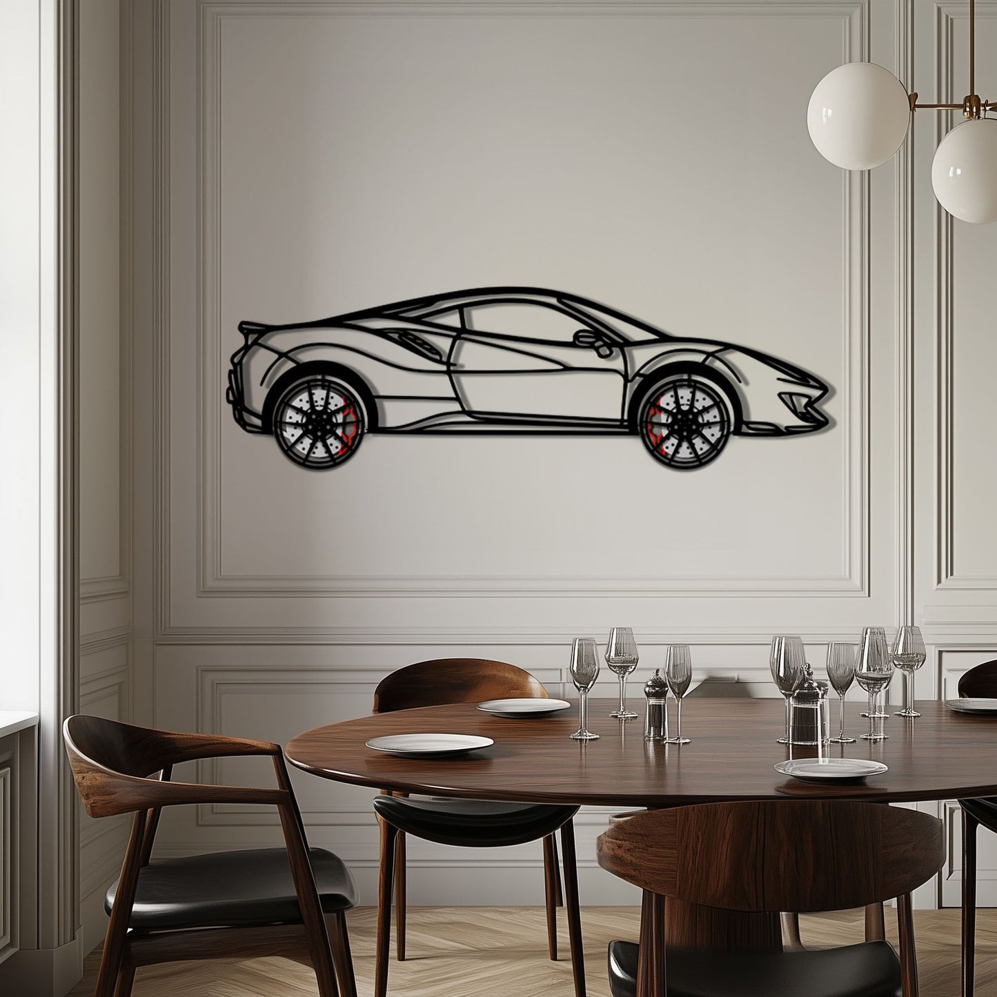 Ferrari 488 Pista Metal Car Wall Art with Rotating Wheels - Track-Focused Italian V8 Silhouette - Interactive Automotive Wall Decor - KAFMEKA128