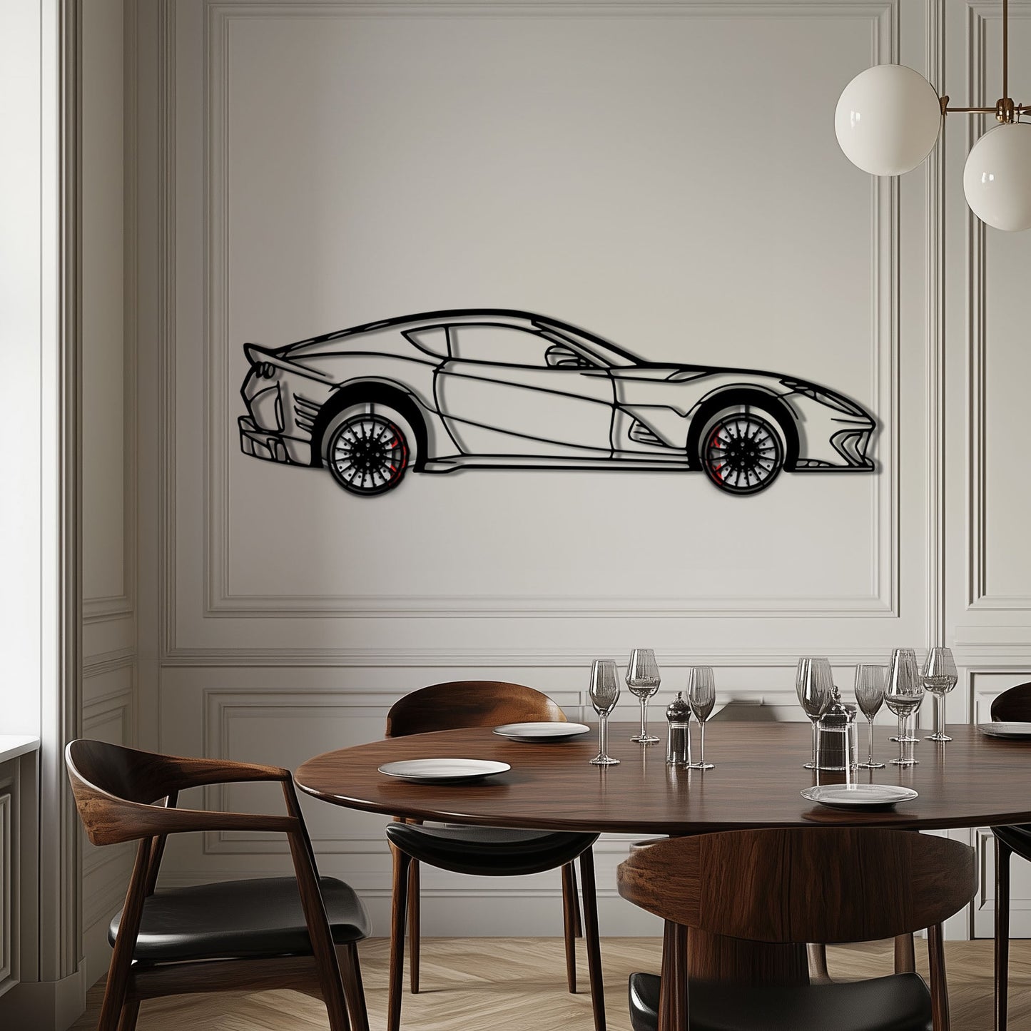 Ferrari 812 Superfast / F12 Metal Car Wall Art with Rotating Wheels - V12 Grand Tourer Silhouette - Interactive Automotive Wall Decor - KAFMEKA127