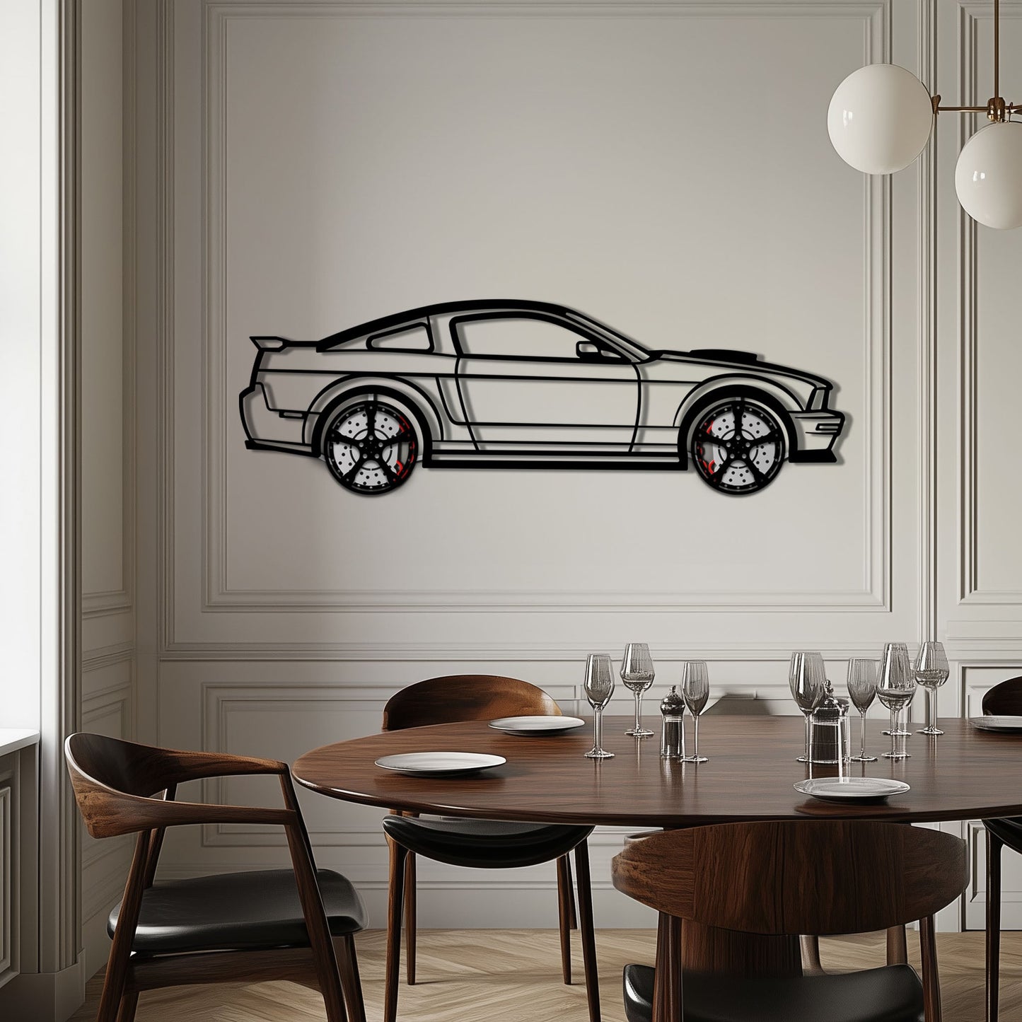 Ford Mustang GTR (2008) Metal Car Wall Art with Rotating Wheels - Modern Muscle Silhouette Decor - Interactive Automotive Wall Art - KAFMEKA139