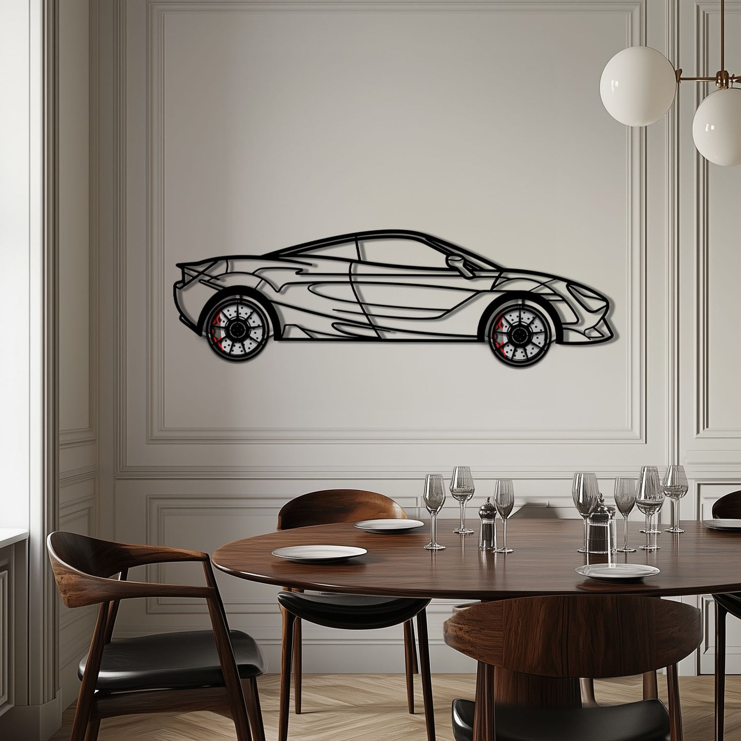 McLaren 720S Metal Car Wall Art with Rotating Wheels - British Supercar Silhouette - Interactive Automotive Wall Decor - KAFMEKA149