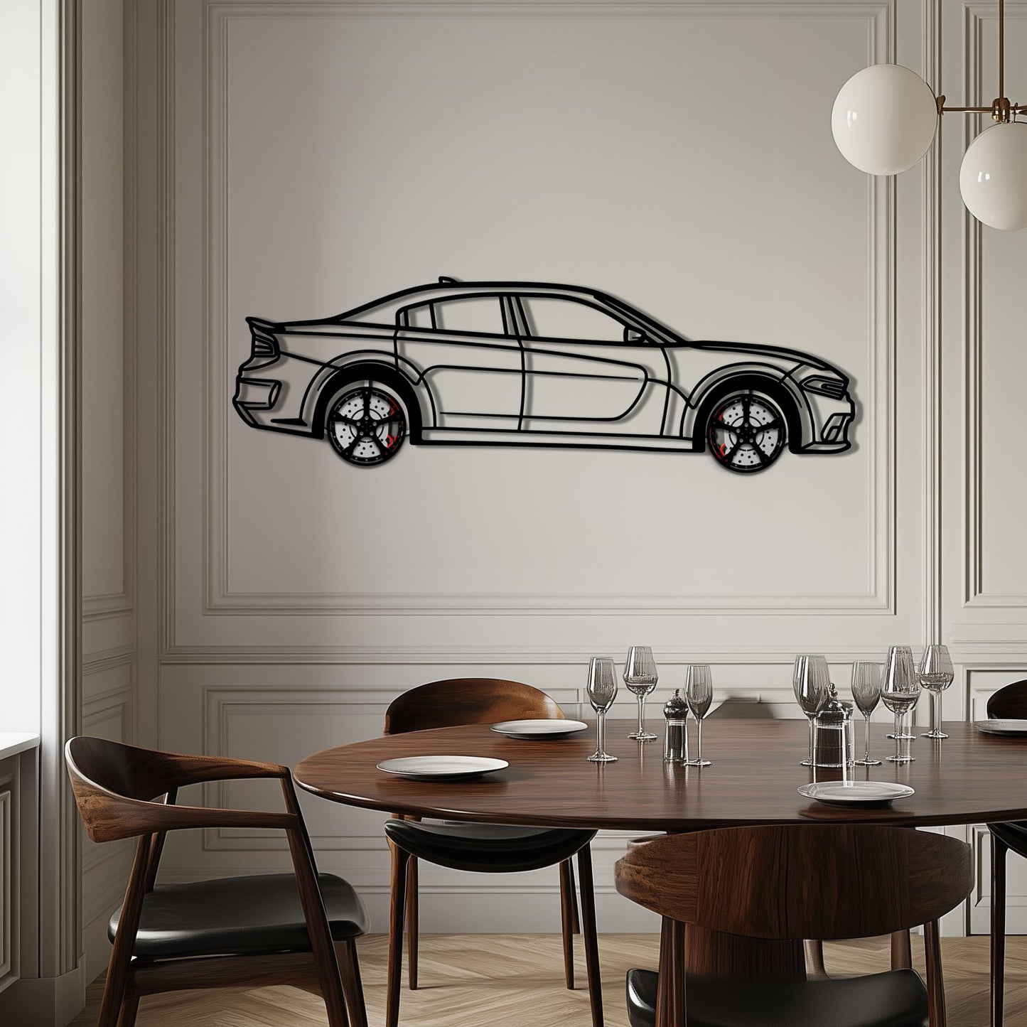 Dodge Charger SRT Metal Car Wall Art with Rotating Wheels - Modern American Muscle Silhouette - Interactive Automotive Wall Decor - KAFMEKA121