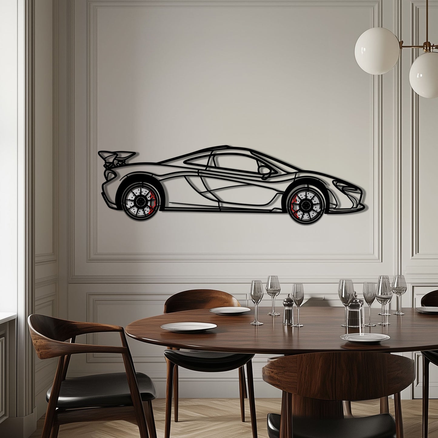 McLaren P1 Metal Car Wall Art with Rotating Wheels - Ultimate Hybrid Hypercar Silhouette - Interactive Automotive Wall Decor - KAFMEKA150