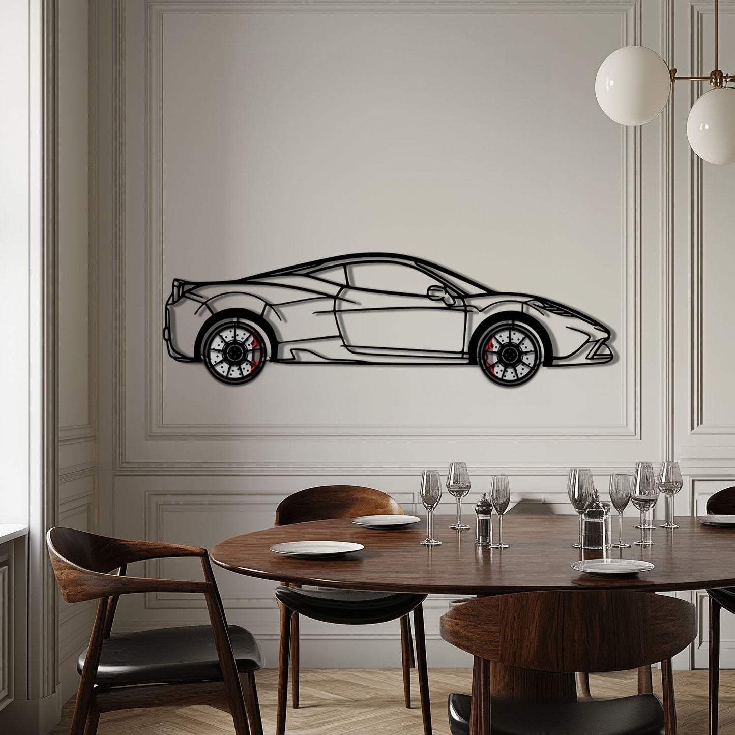 Ferrari 458 Speciale Metal Car Wall Art with Rotating Wheels - Track-Focused V8 Silhouette - Interactive Automotive Wall Decor - KAFMEKA125